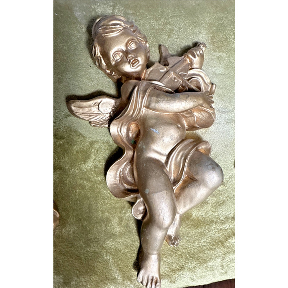 Cherub Angels Lot Wall Hanging Decor 7" Vintage Metallic Gold Hollywood Regency - Picture 6 of 9